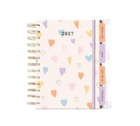 2027 A5 Week to View Diary - Spiral Bound Pink Softcover Weekly Planner - Stylish Pastel Love Heart Deign Organiser - Tabbed Dividers Home Work & Study Diary