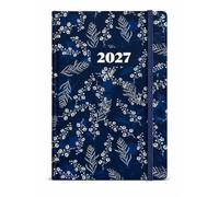 2027 A5 WTV Premium Flexi Soft Cover Floral Design Week To View Diary & Monthly Planner, Full Year Planner, Ribbon Bookmark with Elastic closure (Floral)