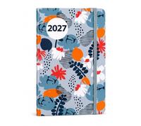 2027 A5 WTV Premium Flexi Soft Cover Floral Design Week To View Diary & Monthly Planner, Full Year Planner, Ribbon Bookmark Elastic closure (Grey Floral)