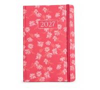 2027 A5 WTV Premium Flexi Soft Cover Floral Design Week To View Diary & Monthly Planner, Full Year Planner, Ribbon Bookmark Elastic closure (Pink Pattern)