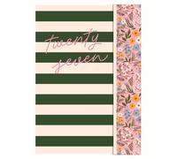 2027 A6 Family Organiser Diary - Week To View Green Stripe 5 Column Hardback Planner with Magnetic Closure - 15 x 21cm - Monthly Planning Pages, Ribbon Marker, Notes, Shopping Lists