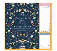 2027 Bee & Floral Design Family Organiser Wall Calendar with Shopping List & Notes Pad, 5 Column Monthly Planner, 36 x 33 cm