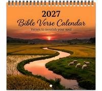 2027 Bible Verse Wall Calendar Christian Inspirational Planner | 20x20cm. Spiral bound, hanging hole. 12 months of Bible verses & rural scenery. Thick paper. For home, office, church