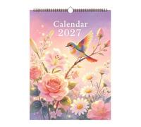 2027 Bird Wall Calendar 12-month Rare Bird Writing Floral Decor