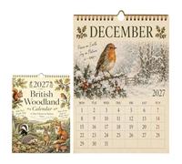 2027 British Forest Wall Calendar, A4 Vintage Nature Monthly Organisers | Features 12 Countryside Animals, Thick Paper, Clear Date Grid, Spiral Hanging Wire for Home Office Decor & Wildlife Gift