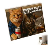 2027 Calendar Drunk Cats, Funny Cat Calendar 12 Month Planner | with Hilarious Scenes Featuring Cats & Drinks, Novelty Gift for Beer Wine Cat Lovers Home Office Desk Decor Gift