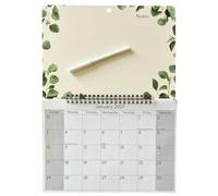 2027 Calendar Month To View - Memo Note Calendar Organiser - Reminder Board with Write on Wipe Off Pen (Green Leaves)