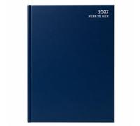 2027 Diary A4 | A5 Day a Page | Week to View Hard Backed Casebound Desk Diary with Ribbon Marker for Business, Office & Personal Use (Blue, A5 Week to View)