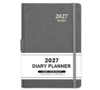 2027 Diary - A5 Diary 2027 Day Per Page, January 2027 to December 2027, with Faux Leather Cover, Monthly Tabs, Inner Pocket, 14.3 X 21 cm - Grey