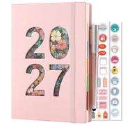 2027 Diary A5 Page a Day,Diary 2027 Day Per Page,Academic Diaries a5 from Jan 2027 to Dec 2027 Daily Planner,Hardcover Organizer with Pen,Monthly Tabs, Inner Pocket,Stickers (Pink)