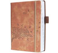 2027 Diary Day per Page A5 | Daily Planner with Monthly Tabs, Back Pocket, Pen Holder, 2 Bookmarks, Notes & UK Holidays | PU Hardcover & Elastic Closure | Jan-Dec 2027 | For Office, Home & School