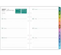 2027 Diary Refill A5 - Week on 2 Pages, with Monthly Tabs, Notes, Contacts & UK Holidays - Weekly Planner Inserts for 6-Ring Organisers