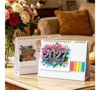 2027 DIY Diamond Art Desk Calendar, Creative Diamond Art Calendar 2027 with Notes Ornaments, DIY Diamonds Arts Painting Monthly Flip Tabletop Calendars for Office Home Planning