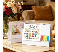 2027 DIY Diamond Art Desk Calendar, Creative Diamond Art Calendar 2027 with Notes Ornaments, DIY Diamonds Arts Painting Monthly Flip Tabletop Calendars for Office Home Planning