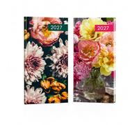2027 Flowers Diary Slim Week to View | Hardback Floral Handbag Diary with Ribbon Bookmark | 16.8 X 8 X 1cm | Week Planner with Notes, Holidays & Travel Information Assorted Design Pack of 1