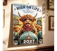2027 Grumpy Highland Cows A4 Wall Calendar, 12 Monthly Pages，B | Spiral Bound, Centre Hanging Loop, Rustic Farmhouse Style, Jan-Dec 2027, 30cm x 12in Size