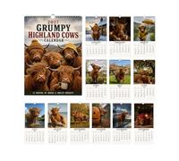 2027 Grumpy Highland Cows Calendar, A4 Rustic Farmhouse Wall Planner | Twelve Grumpy Cow Illustrations Pair Clear Monthly Planning Grids with Rustic Character for Kitchens and Home Offices