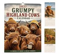 2027 Grumpy Highland Cows Calendar, Rustic Farmhouse A4 Wall Planner | 12-Month Hanging Calendar with Grumpy Highland Cow Art, Monthly Planning Pages, Holiday Dates for Home Office & Animal Lovers