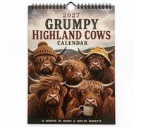 2027 Grumpy Highland Cows Wall Calendar, 12 Monthly Funny Planner, Rustic Farmhouse Highland Cow Art Calendar, Home Office Decor, Gift for Animal Lovers, Highland Cow Enthusiasts