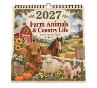 2027 Grumpy Highland Cows Wall Calendar - Rustic Farmhouse Monthly Planner | 12 grumpy Highland cow illustrations with clear monthly grids, hanging loop - for kitchen, home office, and farmhouse decor