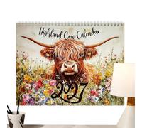 2027 Highland Cow Calendar, 2027 Highland Cow Wall Art Calendar 28x21cm