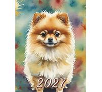 2027: Large Monthly Calendar Planner - Watercolor Pomeranian Dog