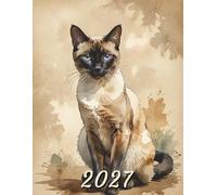 2027: Large Monthly Calendar Planner - Watercolor Siamese Cat