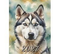 2027: Large Monthly Calendar Planner - Watercolor Siberian Husky Dog