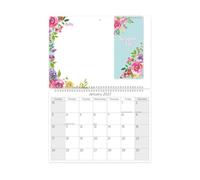 2027 Memo Wall Calendar Wipeboard - Blue Floral Design With Shopping List