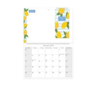 2027 Memo Wall Calendar Wipeboard - Blue Lemon Design With Shopping List