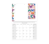 2027 Memo Wall Calendar Wipeboard - Pink Butterfly With Shopping List