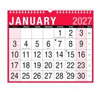 2027 Month to View Wall Calendar - Red Easy View Wirebound Planner UK | 270x225mm, Wirebound Wall Hanging, Home Office, Business & Office, Family Organiser, Monthly Planning, Clear Layout