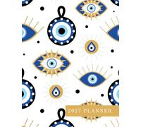 2027 Monthly Planner | Month to View Diary: White Evil Eye Cover • Monthly Calendar • Budget & Reflection Pages • UK Holidays • (7.5 x 9.6")