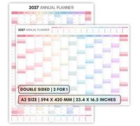 2027 Monthly Wall Planner, A2 60cm x 42cm | Colourful Double Sided Wall Calendar 2027, Year Planner, Full Year to View | Home, Office, University & School Organiser (Colourful - Horizontal)