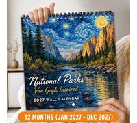 2027 National Parks Wall Calendar - 8.3"x8.3" Square Spiral Planner, Vintage Art Inspired Habit Tracker Large Writable Blocks, US Holidays & Moon Phases, Christmas Gift for Moms, Coworkers & Teachers