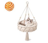2027 New Boho Hanging Cat Bed, Handwoven Cotton-Rope Cat Hammock with Removable Plush Cushion, Hanging Indoor Boho Kitten Swing Beds for Cats to Sunbathe, Take Naps, and Gaze Into the Distance，Style B