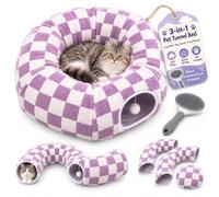 2027 New Dachshund Tunnel Bed, Cosy Cave Bed for Small Dogs & Cats (C) | Plush tunnel bed with a cosy cave hideaway, soft raised sides and a playful hanging ball for small dogs, dachshunds and cats