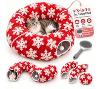 2027 New Dachshund Tunnel Bed, Cosy Cave Bed for Small Dogs & Cats (E) | Plush tunnel bed with a cosy cave hideaway, soft raised sides and a playful hanging ball for small dogs, dachshunds and cats
