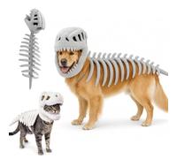 2027 New Dog Cat Pet Dinosaur Skeleton Costume, Soft 3D skull hood, raised ribs and flexible tail for dogs and cats, for Medium Large Pet Party Family (S,Gray)