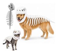 2027 New Dog Cat Pet Dinosaur Skeleton Costume, Soft 3D skull hood, raised ribs and flexible tail for dogs and cats, for Medium Large Pet Party Family (S,White)