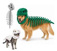 2027 New Dog Cat Pet Dinosaur Skeleton Costume, Soft 3D skull hood, raised ribs and flexible tail for dogs and cats, for Medium Large Pet Party Family (L,Green)