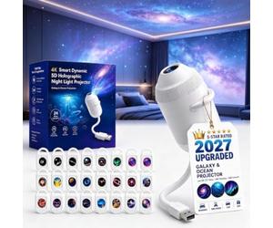 2027 New Hd Smart Dynamic 5d Holographic Night Light Projector with 24 Films Plug and Play HD Star Projectors 360° Adjustable 2-in-1 Galaxy Star Ocean USB Powered Ceiling Projector for Bedroom