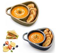 2027 NEW Soup and Sandwich Bowl Combo, Bowl with Side Compartment，2PCS | Anti-Soggy Design, Easy to Clean, Durable Ceramic, Home and Restaurant, Bread Holder Included for Breakfast Bread Fruits
