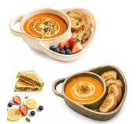 2027 NEW Soup and Sandwich Bowl Combo, Bowl with Side Compartment，2PCS | Anti-Soggy Design, Easy to Clean, Durable Ceramic, Home and Restaurant, Bread Holder Included for Breakfast Bread Fruits