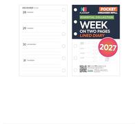2027 Pocket size Week on two pages lined diary refill insert | English | January 2027 - December 2027 | Compatible with Filofax pocket size organisers | 81 x 121mm