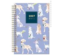2027 Premium Wiro A5 Weekly Planner, Spiral Hardback Diary with Dog Design, Gold Foil Spiral Hardback A5 Week To View Diary Organizer Hardcover Cover (Dog Design Blue)