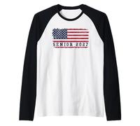 2027 Senior American Flag Patriotic Graduation Raglan Baseball Tee