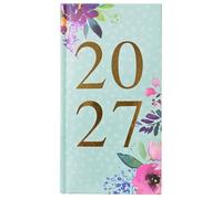 2027 Slim Diary, Week to View - Fashion Vintage Design, Soft Padded Hardback Cover, Portable Slim Planner (Green Flowers)