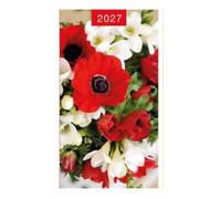 2027 Slim Pocket 2 Week To View Soft back Floral Diary - Red and White Flowers