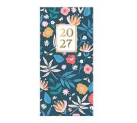 2027 Slim Pocket Week to View Diary - Navy Hardback Weekly Planner - Elegant Wildflower Design Organiser - Wallet Size Travel Diary - Work Study Travel Gifting